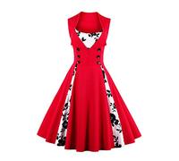 AXOE Donna Vestito Anni 50 Vintage Linea A con Puntini Contrasto Abito da Cerimonia per Festa Cocktail Matrimonio Cotone Elastico Rosso, Taglia 52, 3XL
