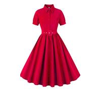 AXOE Donna Vestito Anni 50 Vintage Maniche Corte Abito Svasato per Cocktail Cerimonie Festa Ufficio Rosso, Taglia 54 (EU 50), 4XL