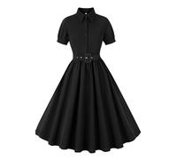 AXOE Donna Vestito Anni 50 Vintage Maniche Corte Abito Svasato per Cocktail Cerimonie Festa Ufficio Nero, Taglia 52 (EU 48), 3XL