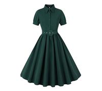 AXOE Donna Vestito Anni 50 Vintage Maniche Corte Abito Svasato per Cocktail Cerimonie Festa Ufficio Verde Scuro, Taglia 44 (EU 40), M