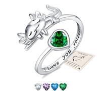 Axolotl, anelli in argento da donna, con scritta in lingua inglese "I Love You Forever", per figlia, sorella, amica, con incisione, anello aperto regolabile con zirconia cubica, biglietto regalo e