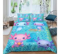 Axolotl cartooncopripiumino microfibra morbida 3 Pezzi stampa 3D cerniera nascosta Cute aquatic animal art Set Di Copripiumino con federe per cuscini traspirante for adulti Super king（260x220cm）