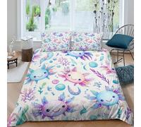 Axolotl cartoonSet Di Copripiumino microfibra 3 Pezzi stampa 3D con cerniera Watercolor cute style copripiumino con federa traspirante ultra morbido e traspirante for bambini Super king（260x220cm）