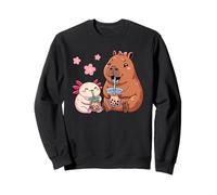 Axolotl E Capybara Bere Bubble Tea Kawaii Ragazze Bambini Felpa
