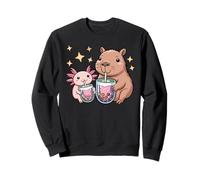Axolotl E Capybara Bere Bubble Tea Kawaii Ragazze Bambini Felpa