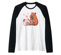 Axolotl E Capybara Bere Bubble Tea Kawaii Ragazze Bambini Maglia con Maniche Raglan