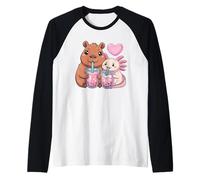 Axolotl E Capybara Bere Bubble Tea Kawaii Ragazze Bambini Maglia con Maniche Raglan