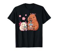 Axolotl E Capybara Bere Bubble Tea Kawaii Ragazze Bambini Maglietta