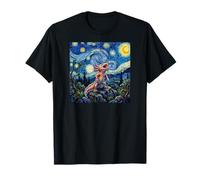 Axolotl Fish Prehistoric Starry Night Van Gogh Style Maglietta
