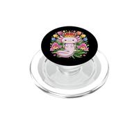 Axolotl kawaii avec une belle couronne et des tulipes PopSockets PopGrip per MagSafe