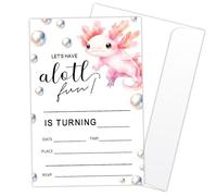 Axolotl L863 - Biglietti di invito per feste di compleanno per bambini, 20 inviti per feste di compleanno con buste, motivo animali dell'oceano rosa, per ragazzi, ragazze, adolescenti, bambini,
