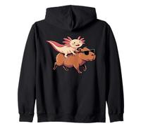 Axolotl Riding Capybara con occhiali da sole Animal Meme Tee Felpa con Cappuccio
