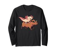 Axolotl Riding Capybara con occhiali da sole Animal Meme Tee Maglia a Manica