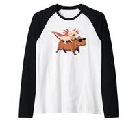 Axolotl Riding Capybara con occhiali da sole Animal Meme Tee Maglia con Maniche Raglan