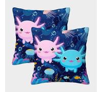 Axolotl Underwater Scene-Cartoon Cute Ocean Design Federe Cuscini Per Divano Decorative Available All Seasons Fodere Per Cuscini 2 Pezzi Quadrate Cerniera Invisibile Del Divano Arredamento 50x50cm