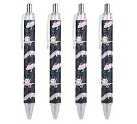 Axolotls - Penne a sfera retrattili da 0,5 mm, inchiostro nero, con foglie di alghe e alghe, per ufficio, lavoro, studenti, 4 pezzi