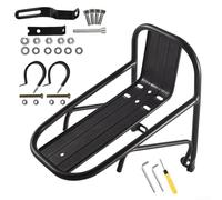 Axorafow Portabici anteriore in lega di alluminio per biciclette, 23 x 15 x 12 cm, con supporto triangolare, fori per viti antiscivolo e compatibilità freno a disco, nero (rack+strumento+morsetto)