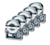 AXRMLVRD Nastro per etichette 5 pezzi nero su bianco 9mm 12mm 18mm 24mm compatibile con stampante per etichette LW 400 LW 300 LW 700