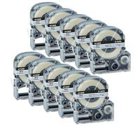 AXRMLVRD Nastro per etichette SS12KW da 10 pezzi 9mm 12mm 18mm 24mm compatibile con le etichettatrici SS18KW SS9KW SS24KW LW-300 LW-400 LW-600 LW-700 LK-4WBN 4WBN(Black on clear)