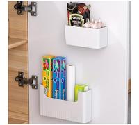Axroad Mall 2 scatole portaoggetti da cucina, autoadesive, da parete, multiuso, per piccoli oggetti, per armadietti, bagno, frigorifero (bianco, S + L)