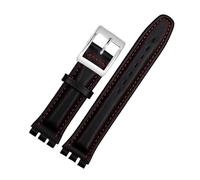 AXTGBHL Cinturino for orologio in pelle goffrata da uomo e da donna da 17mm 19mm adatto for Swatch YIS415 YIS414 YIS402 Bracciale con cinturino in acciaio con chiusura in acciaio(Redline-silver,19mm)