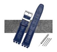 AXTGBHL Cinturino for Orologio in Pelle Impermeabile da 17 mm 19 mm Nero Marrone Bianco con Chiusura Adatta for Cinturino Swatch(B Dark Blue,17mm Silver Buckle)