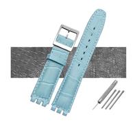 AXTGBHL Cinturino for orologio in pelle impermeabile da 17 mm 19 mm nero marrone bianco con chiusura adatta for cinturino Swatch(B Sky blue,17mm silver buckle)