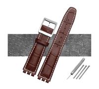 AXTGBHL Cinturino for orologio in pelle impermeabile da 17 mm 19 mm nero marrone bianco con chiusura adatta for cinturino Swatch(B Brown white,19mm silver buckle)