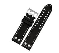 AXTGBHL Cinturino in pelle adatto for Hamilton adatto for Seiko cinturino for orologio rivetto uomo militare adatto for pilota Khaki Field Aviation 20mm 22mm accessori(Black white line S,22mm)