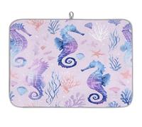 Axurera Tappetino scolapiatti con cavallucci marini oceanici rosa viola acquerello per bancone della cucina, tappetino assorbente scolapiatti lavabile per piano di lavoro, 61 x 46 cm