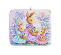 Axurera Tappetino scolapiatti con coniglietto pasquale madre e bambino, per bancone della cucina, assorbente, lavabile, tappetino scolapiatti per piano di lavoro, 46 x 41 cm