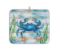 Axurera Tappetino scolapiatti in legno con granchio blu ad acquerello per bancone della cucina, assorbente e lavabile, tappetino scolapiatti per piano di lavoro, 46 x 41 cm