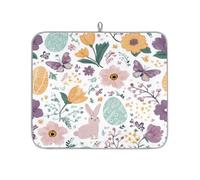 Axurera Tappetino scolapiatti in stile bohémien, con coniglietto pasquale, primaverile, floreale, farfalla, per bancone della cucina, assorbente, lavabile, tappetino scolapiatti per piano di lavoro