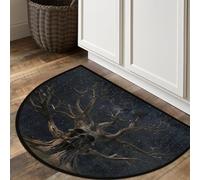 Axurera Tappeto mezzo rotondo, motivo teschio horror night gotico, albero morto, lavabile, tappetino per porta d'ingresso, per interni, bagno, camera da letto, zerbino, 91 x 61 cm