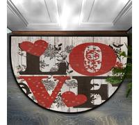 Axurera Tappeto mezzo rotondo, stile rustico in legno antico con testo d'amore, lavabile, semicircolare, per interni, ingresso, bagno, camera da letto, zerbino antiscivolo, 91 x 61 cm