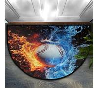 Axurera Tappeto mezzo rotondo, tappetino da baseball con palla da baseball e sport acquatici, lavabile, semicerchio, zerbino per interni, ingresso, bagno, camera da letto, antiscivolo, 91 x 61 cm