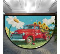 Axurera Tappeto semicircolare, camion vintage con girasoli floreale, lavabile, tappetino per porta d'ingresso, per interni, bagno, camera da letto, zerbino, 91 x 61 cm