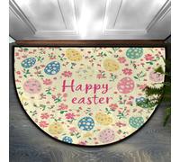 Axurera Tappeto semicircolare, colorato, con uova di Pasqua e fiori, lavabile, per interni, ingresso, bagno, camera da letto, antiscivolo, 91 x 61 cm