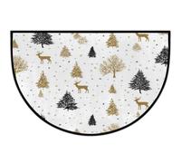 Axurera Tappeto semicircolare, con albero di Natale, renna, ombra, lavabile, tappetino per porta d'ingresso, per interni, bagno, camera da letto, decorazione per vacanze, antiscivolo, 91 x 61 cm