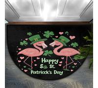 Axurera Tappeto semicircolare con fenicotteri e scritta "Happy St. Patricks Day" su sfondo nero, lavabile, per interni, ingresso, bagno, camera da letto, antiscivolo, 91 x 61 cm