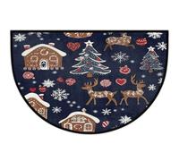 Axurera Tappeto semicircolare, grazioso tappeto con albero di Natale e capanna di cervo, lavabile, tappetino per porta d'ingresso, per interni, bagno, camera da letto, decorazione per le vacanze
