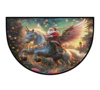 Axurera Tappeto semicircolare, lavabile, con Babbo Natale che cavalca il cavallo, tappetino per ingresso interno, bagno, camera da letto, decorazione per le vacanze, antiscivolo, 91 x 61 cm