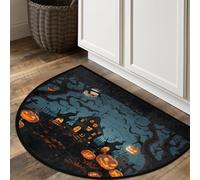 Axurera Tappeto semicircolare, lavabile, con castello di Halloween, zucca, albero morto, lavabile, per interni, ingresso, bagno, camera da letto, zerbino, 91 x 61 cm