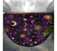 Axurera Tappeto semicircolare, lavabile, con cielo stellato, luna, stella, sole, zerbino per interni, ingresso, bagno, camera da letto, antiscivolo, 91 x 61 cm