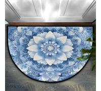 Axurera Tappeto semicircolare, lavabile, con motivo floreale e mandala, per interni, ingresso, bagno, camera da letto, antiscivolo, 91 x 61 cm