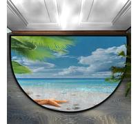 Axurera Tappeto semicircolare, lavabile, con spiaggia tropicale, blu, cielo, mare, oceano, zerbino per interni, ingresso, bagno, camera da letto, antiscivolo, 91 x 61 cm