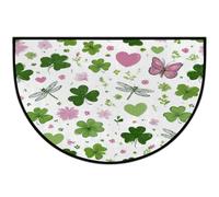 Axurera Tappeto semicircolare, tappetino per porta d'ingresso, per interni, bagno, camera da letto, antiscivolo, 91 x 61 cm, motivo floreale con trifoglio verde per il giorno di San Patrizio