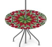 Axurera Tovaglia rotonda per esterni con foro per ombrellone e cerniera, con elastico, impermeabile, facile da pulire, per tavoli da 114,3 a 142,2 cm, colore: rosso e verde