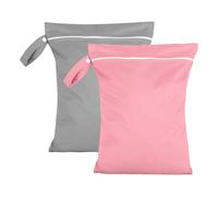 Axvxby 2 sacchetti bagnati, 40 x 30 cm, impermeabili, riutilizzabili, per neonati, nuoto, viaggi, pannolini, sacchetti per biancheria sporca, con chiusura lampo, colore grigio e rosa