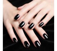 Axvxby 24 pezzi Press On Nails unghie da incollare, unghie finte nere per Halloween, unghie finte per donne (nero, corto)